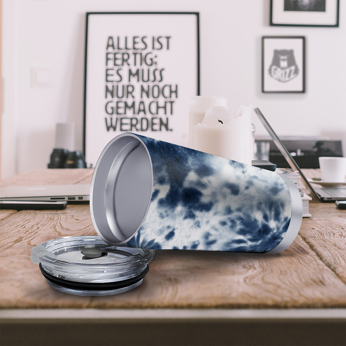 Tie Dye Blue Shibori Print Tumbler-grizzshop