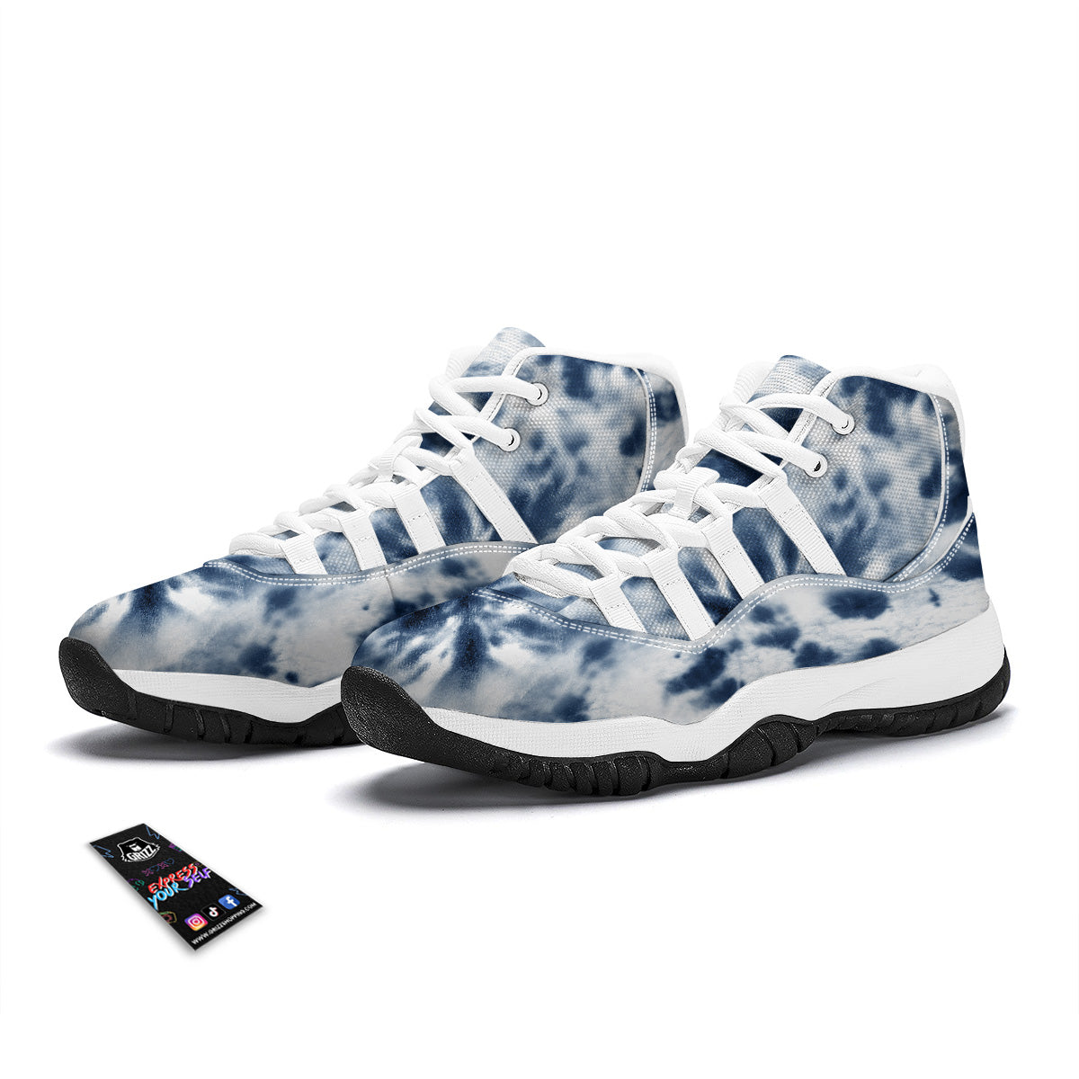 Tie Dye Blue Shibori Print White Bball Shoes-grizzshop