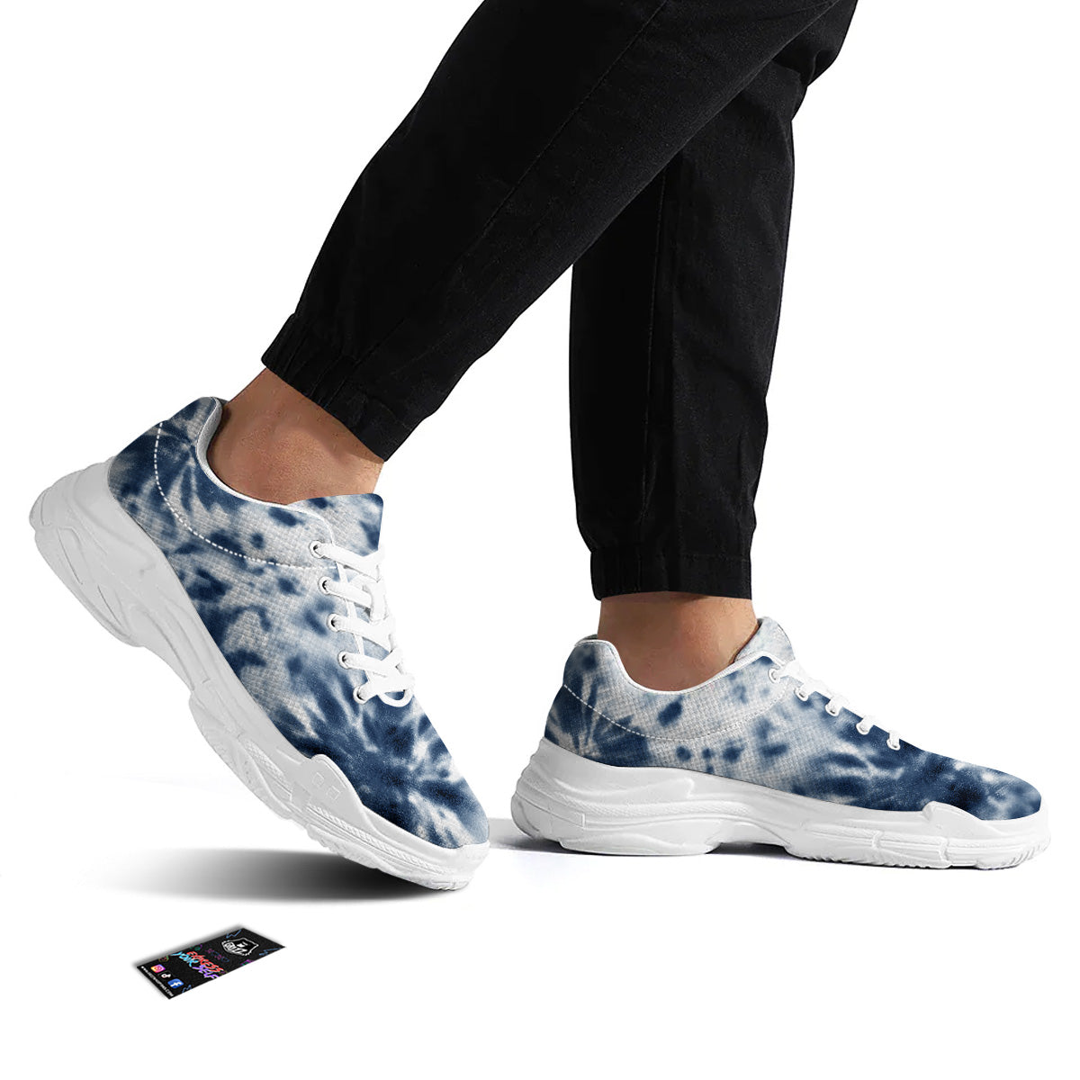 Tie Dye Blue Shibori Print White Chunky Shoes-grizzshop