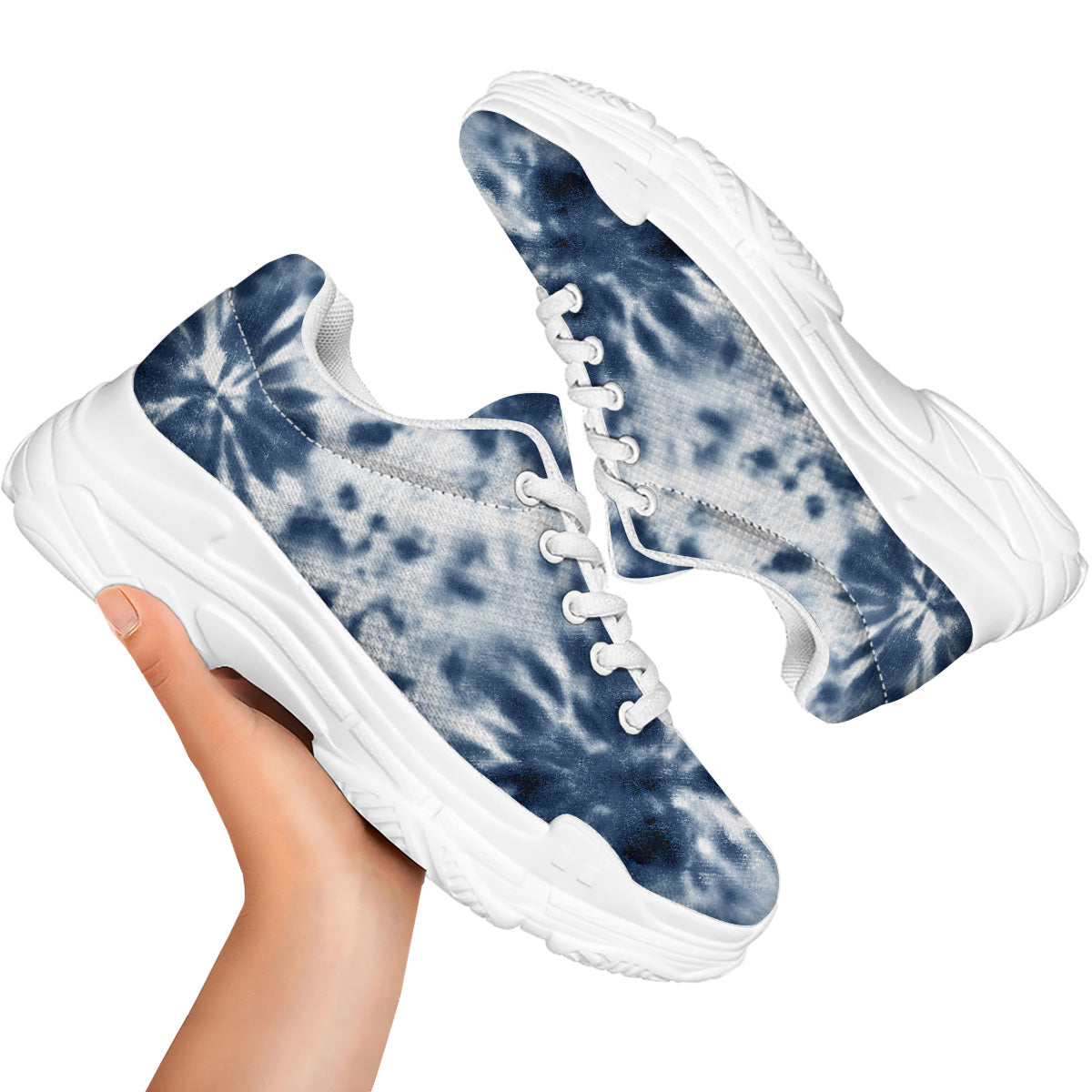 Tie Dye Blue Shibori Print White Chunky Shoes-grizzshop