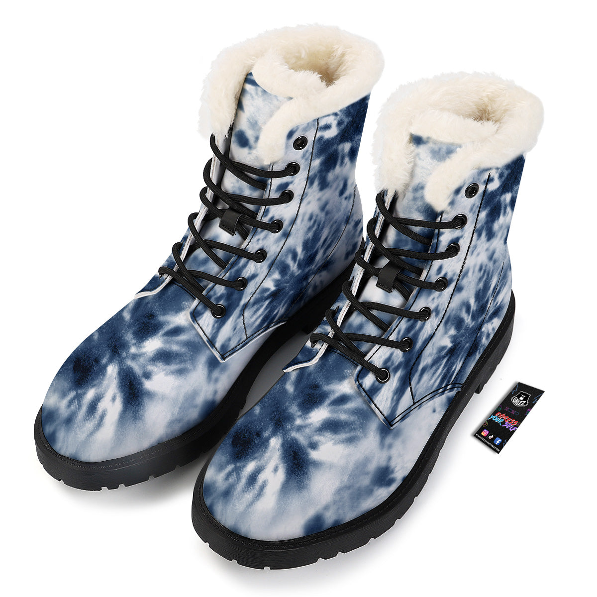 Tie Dye Blue Shibori Print Winter Boots-grizzshop