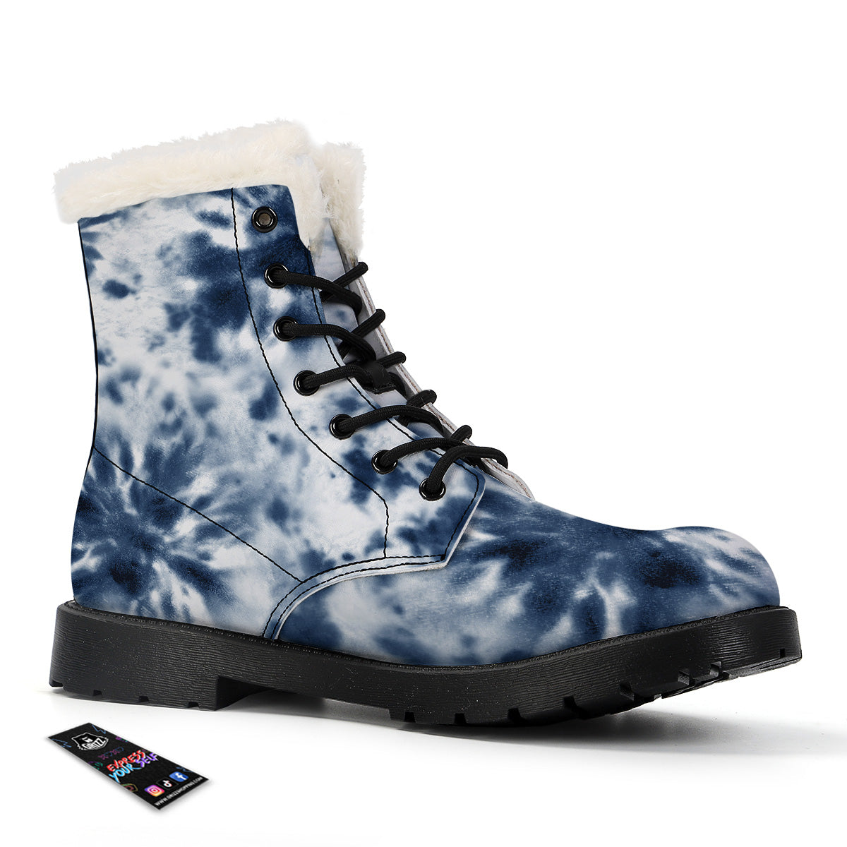 Tie Dye Blue Shibori Print Winter Boots-grizzshop