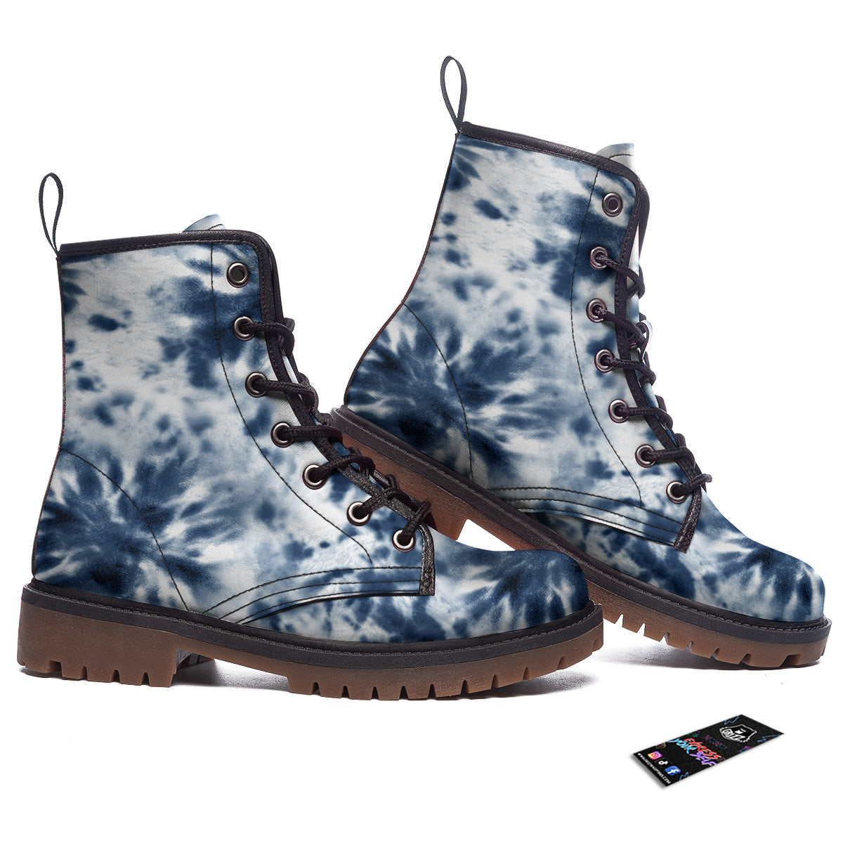 Tie Dye Blue Shibori Print Work Boots-grizzshop