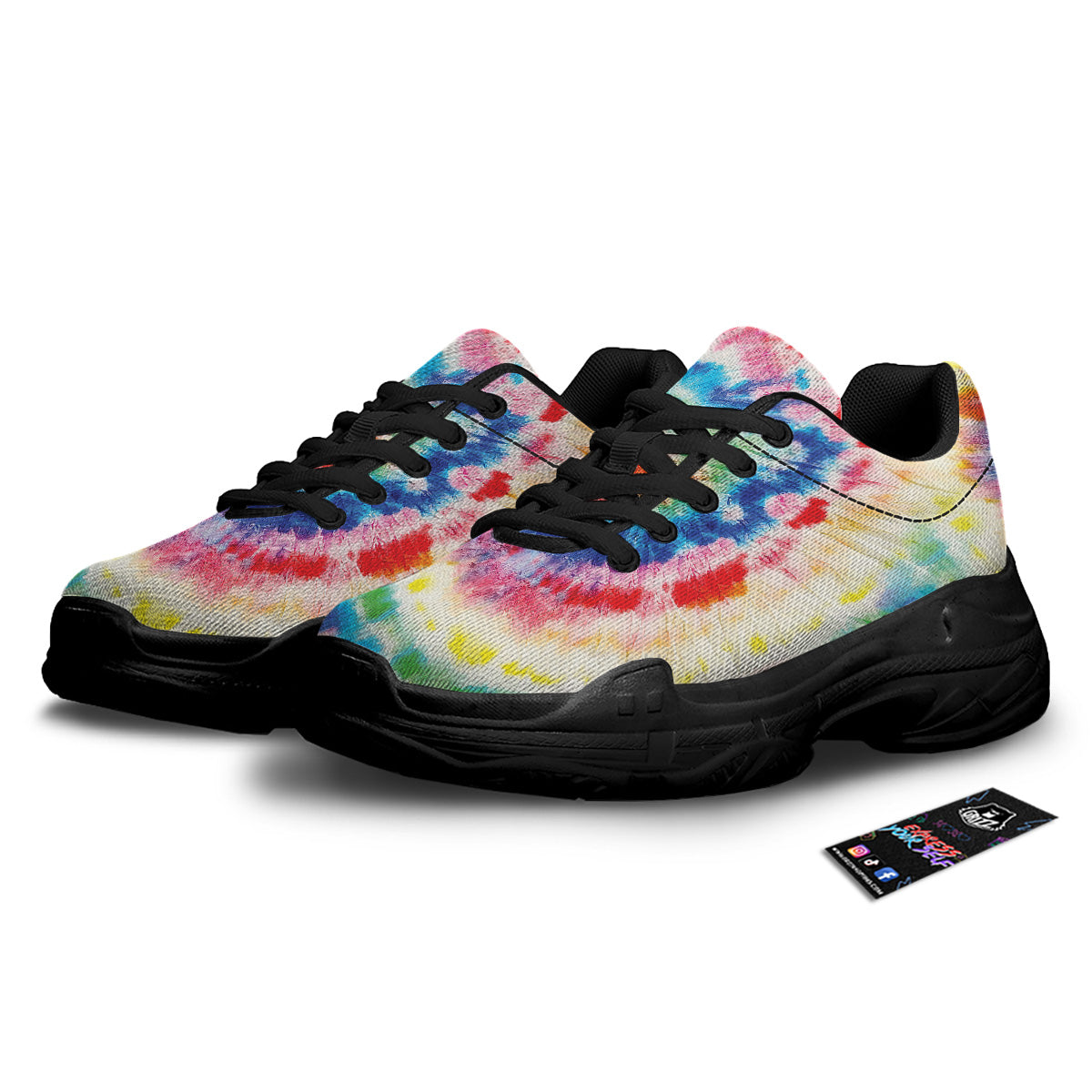 Tie Dye Bright Spiral Print Black Chunky Shoes-grizzshop