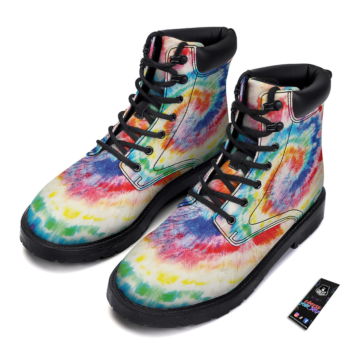 Tie Dye Bright Spiral Print Boots-grizzshop