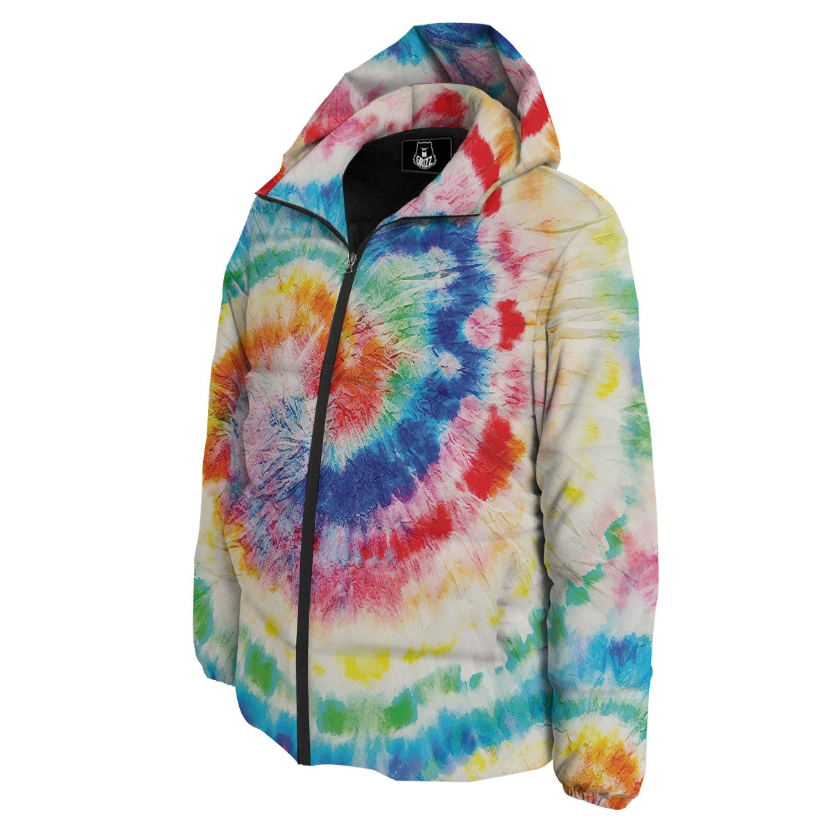 Tie Dye Bright Spiral Print Down Jacket-grizzshop