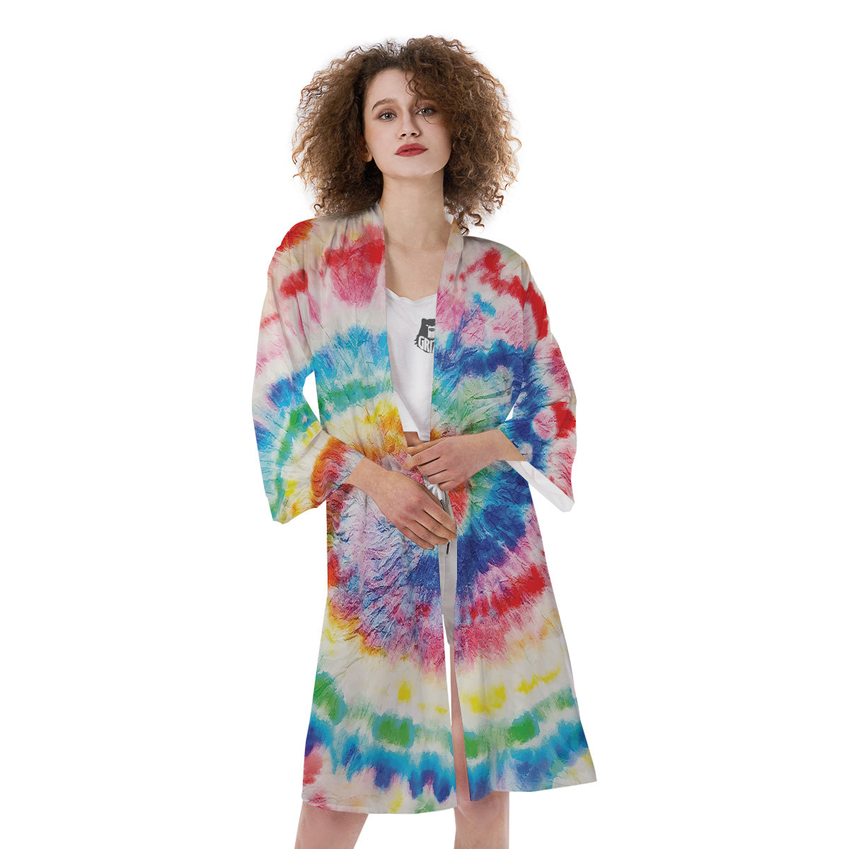 Tie Dye Bright Spiral Print Kimono-grizzshop