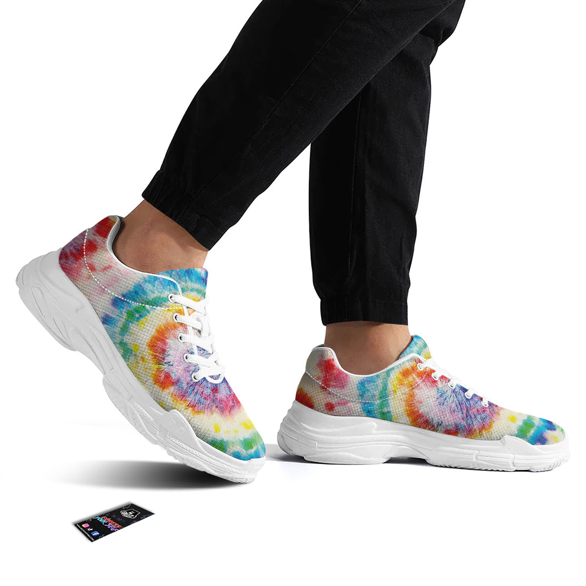 Tie Dye Bright Spiral Print White Chunky Shoes-grizzshop