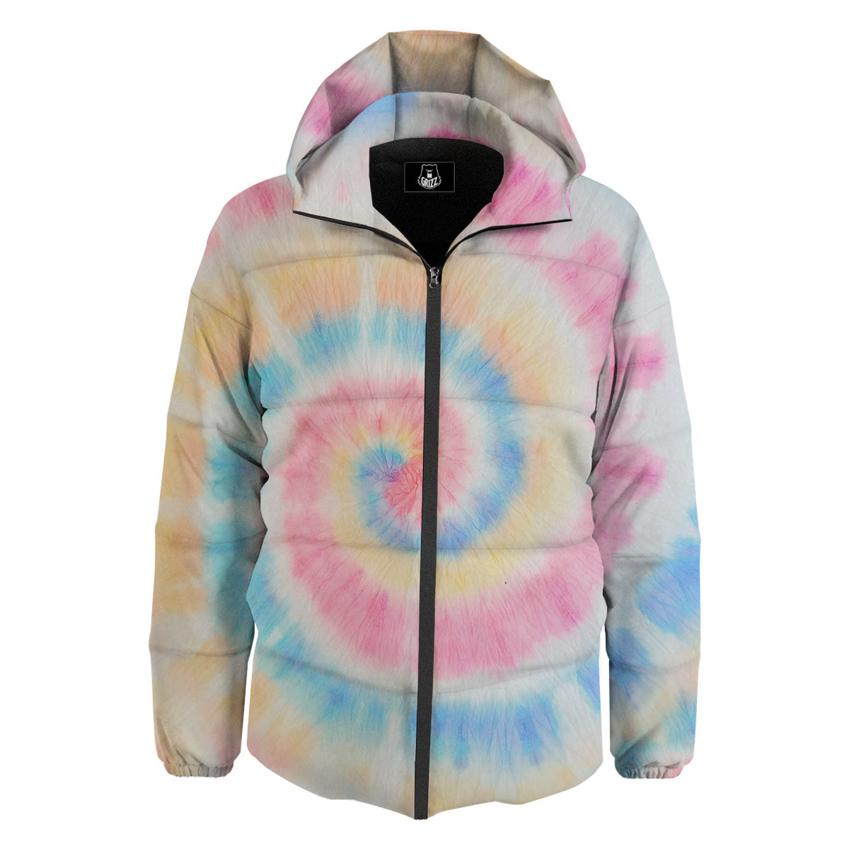 Tie Dye Bright Swirl Print Down Jacket-grizzshop