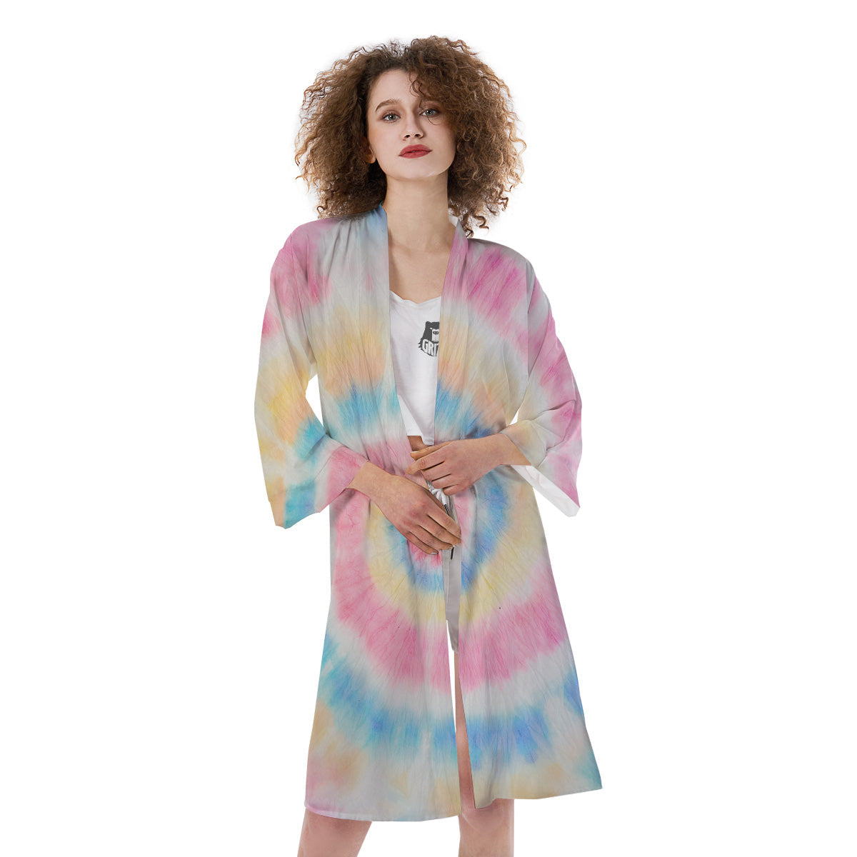 Tie Dye Bright Swirl Print Kimono-grizzshop