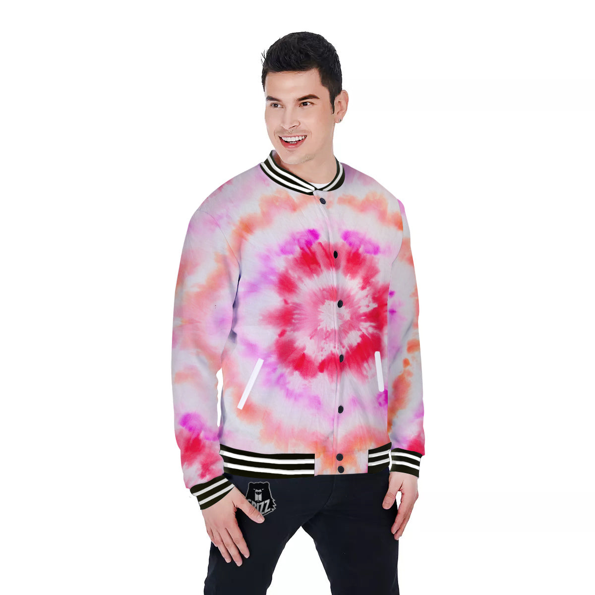 Tie Dye Circle Print Baseball Jacket-grizzshop