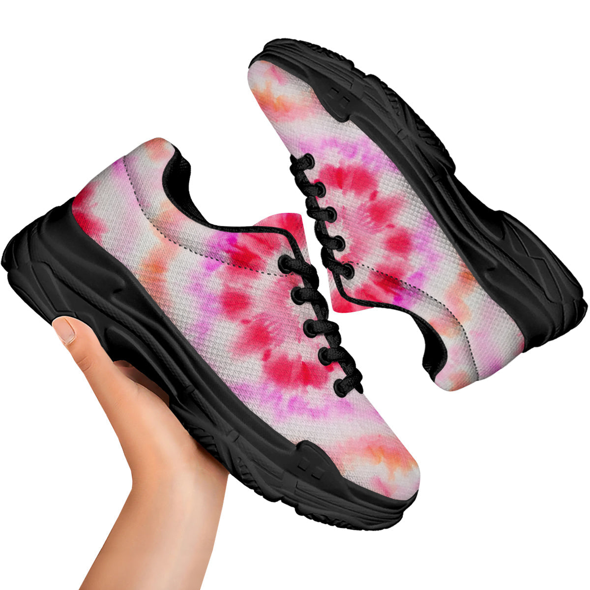 Tie Dye Circle Print Black Chunky Shoes-grizzshop