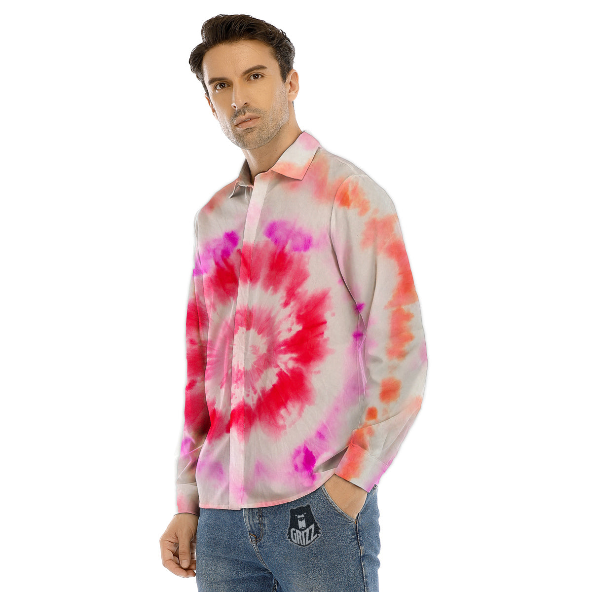 Tie Dye Circle Print Men's Dress Shirts-grizzshop
