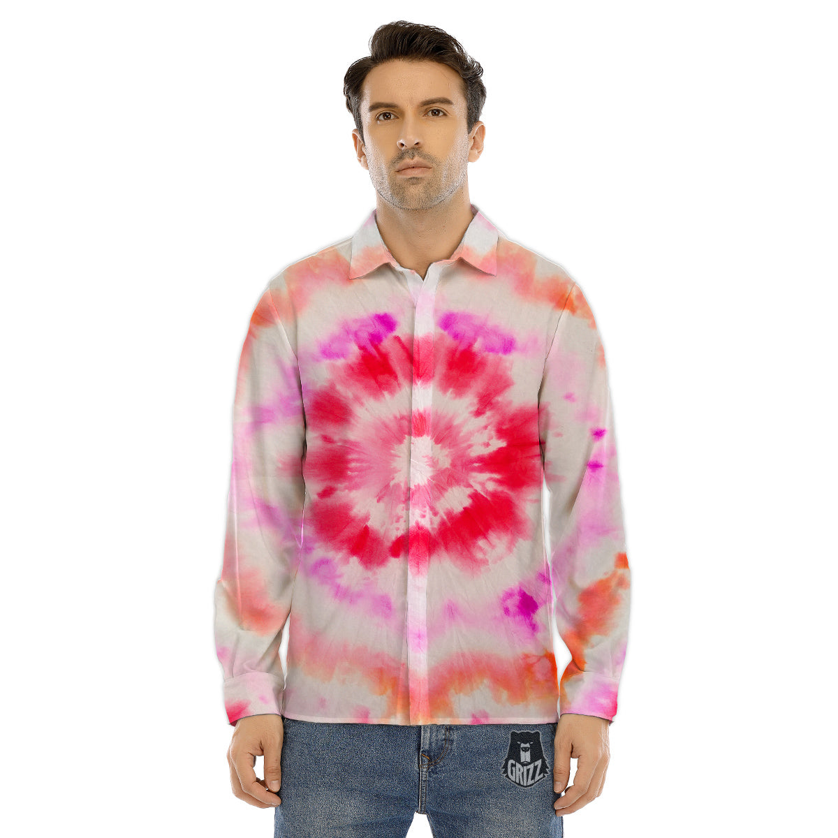 Tie Dye Circle Print Men's Dress Shirts-grizzshop