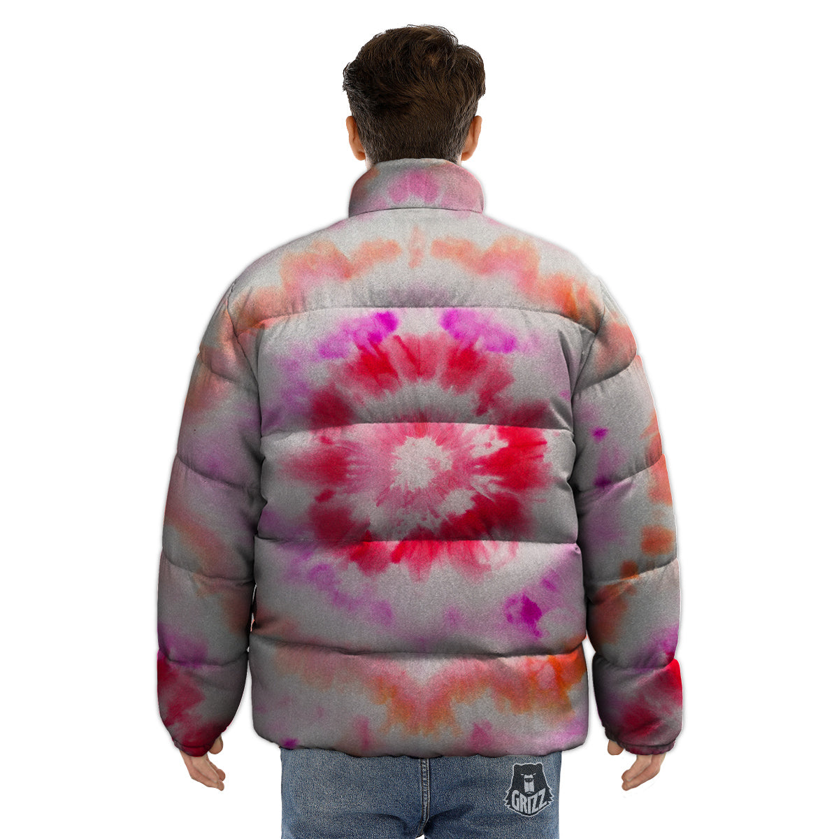 Tie Dye Circle Print Puffer Jacket-grizzshop