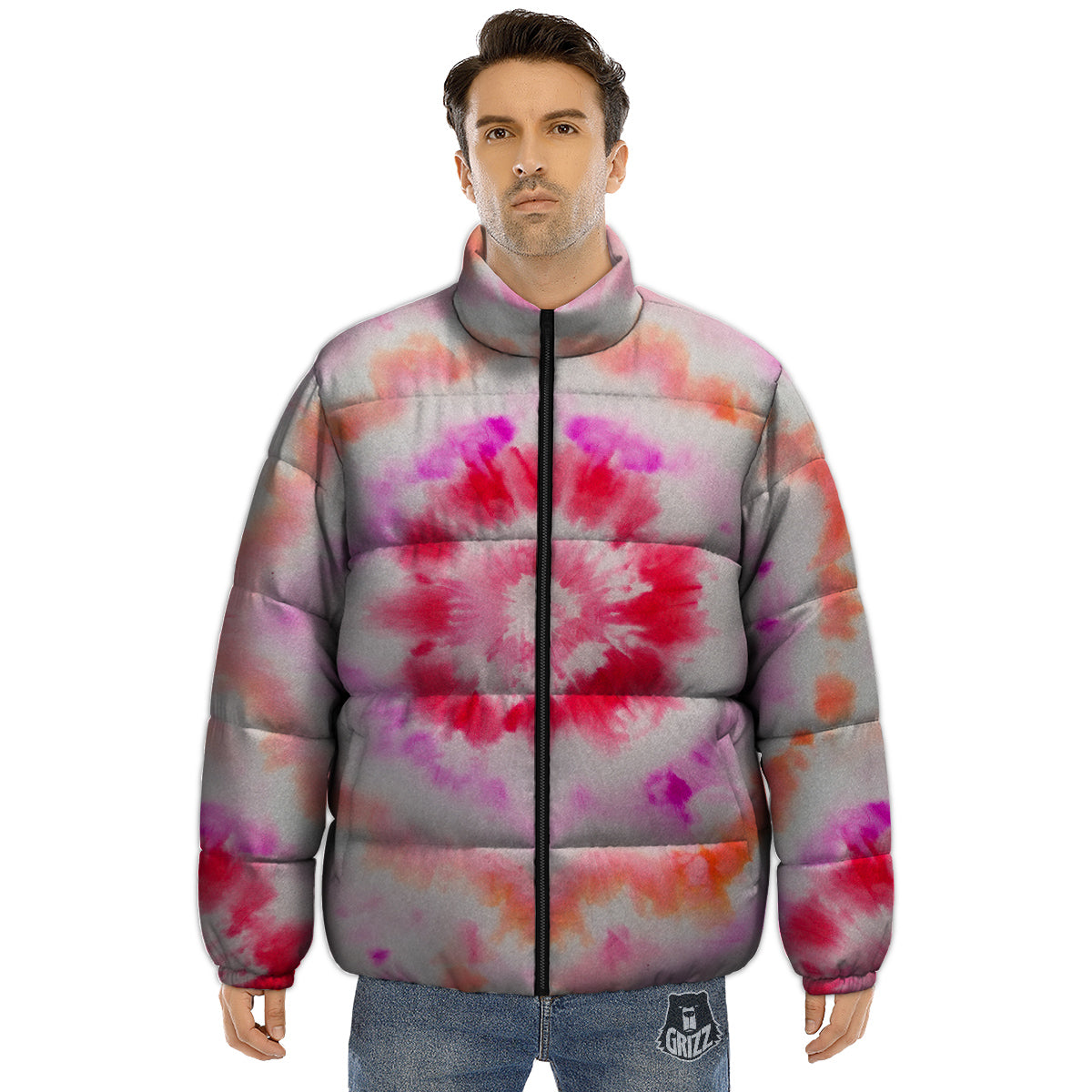 Tie Dye Circle Print Puffer Jacket-grizzshop