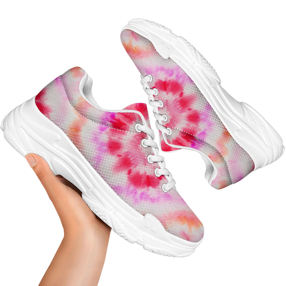 Tie Dye Circle Print White Chunky Shoes-grizzshop