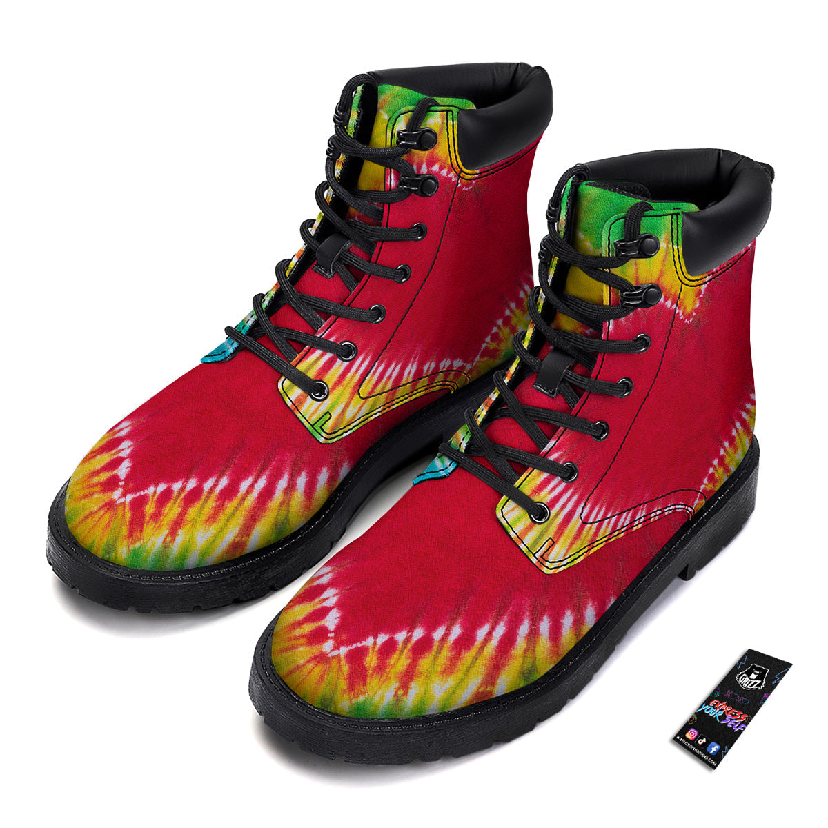 Tie Dye Colorful Heart Print Boots-grizzshop