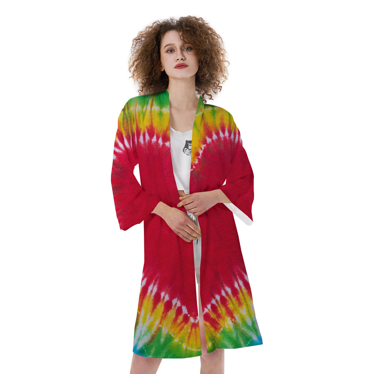 Tie Dye Colorful Heart Print Kimono-grizzshop