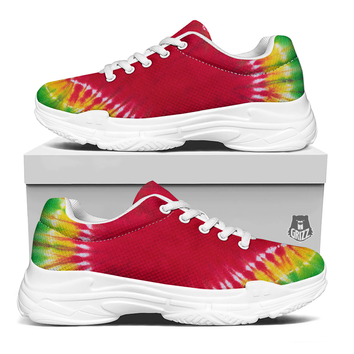 Tie Dye Colorful Heart Print White Chunky Shoes-grizzshop