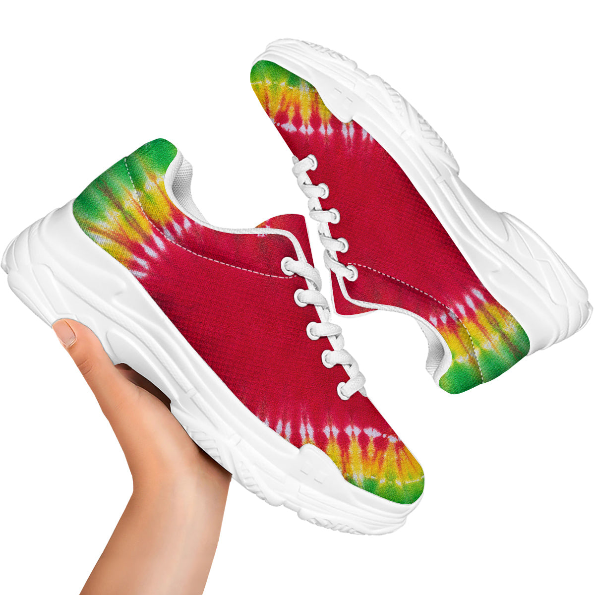 Tie Dye Colorful Heart Print White Chunky Shoes-grizzshop