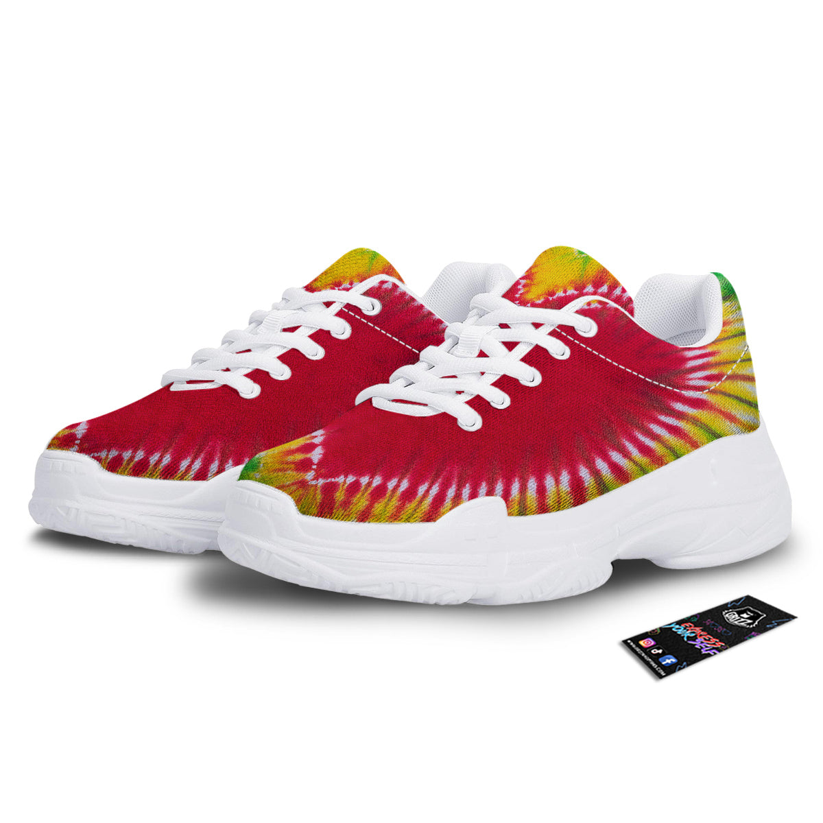 Tie Dye Colorful Heart Print White Chunky Shoes-grizzshop
