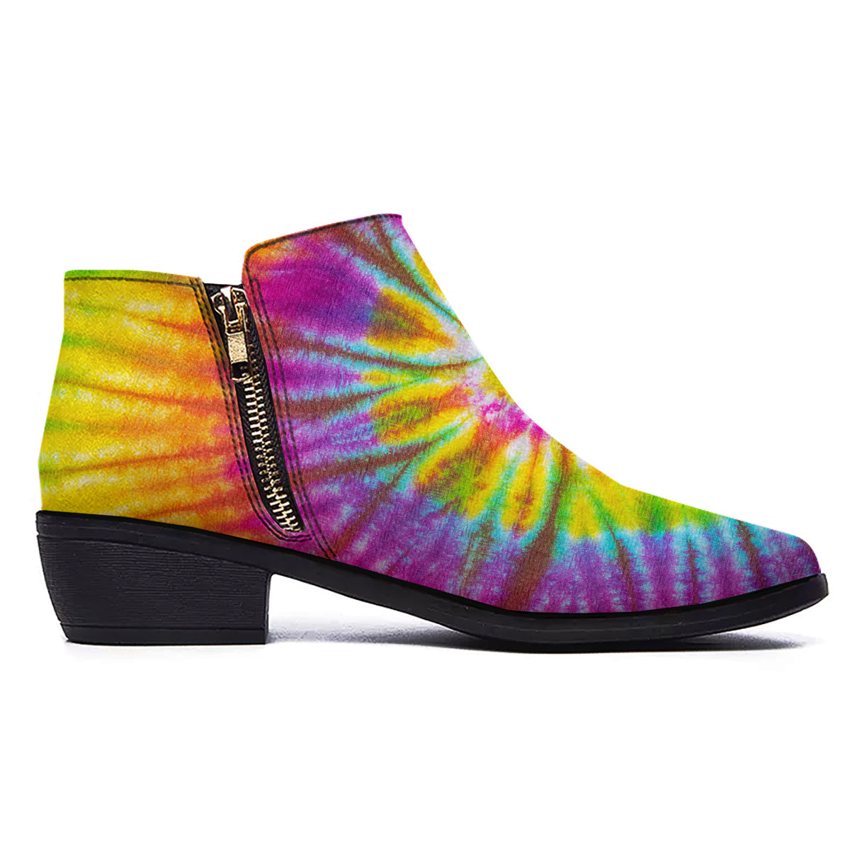 Tie Dye Colorful Hippie Print Ankle Boots-grizzshop