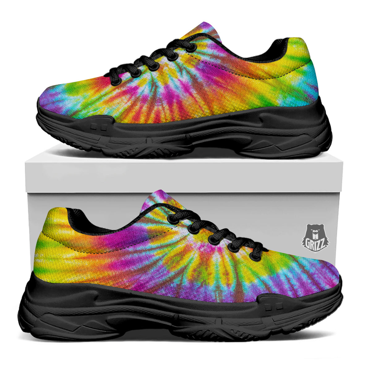 Tie Dye Colorful Hippie Print Black Chunky Shoes-grizzshop