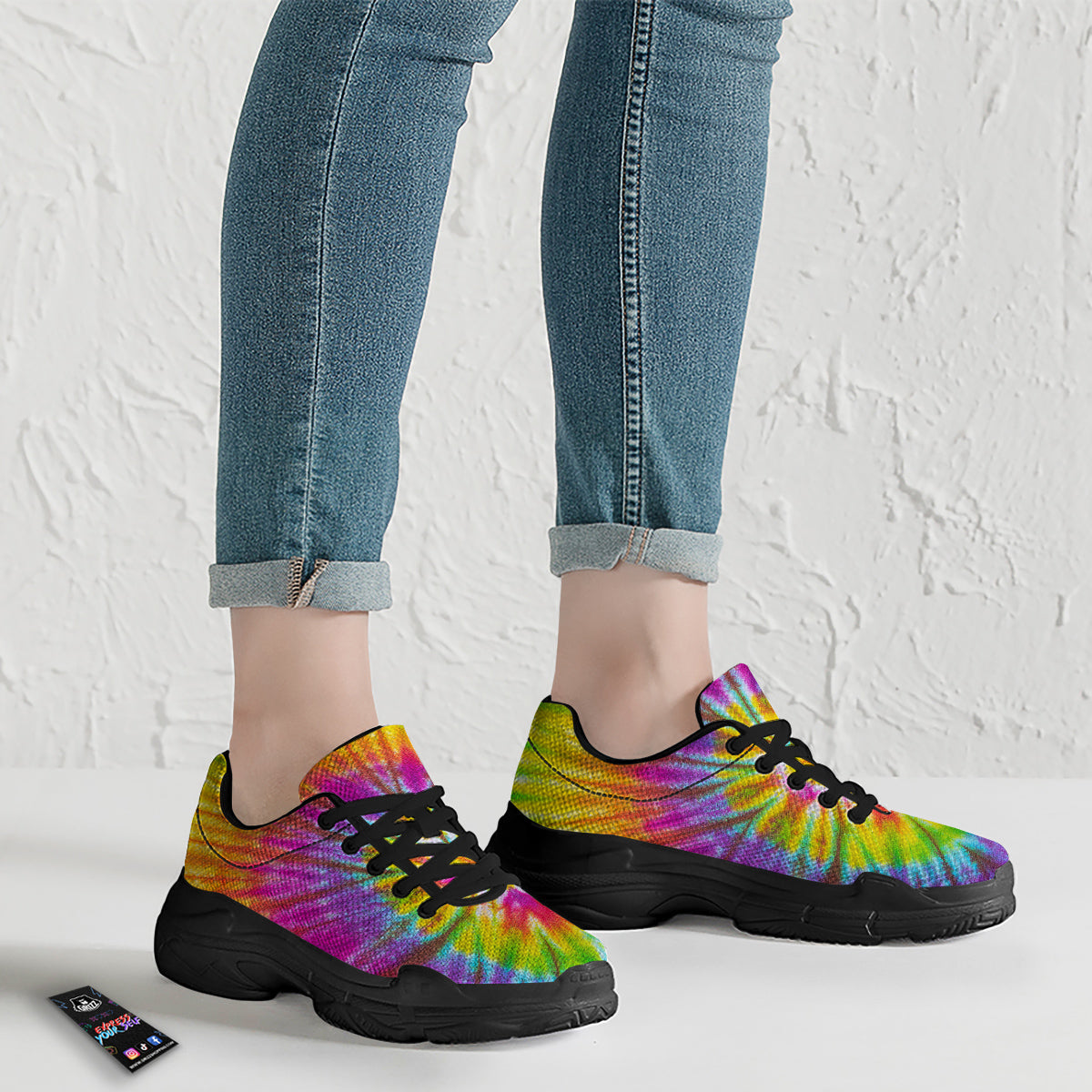 Tie Dye Colorful Hippie Print Black Chunky Shoes-grizzshop