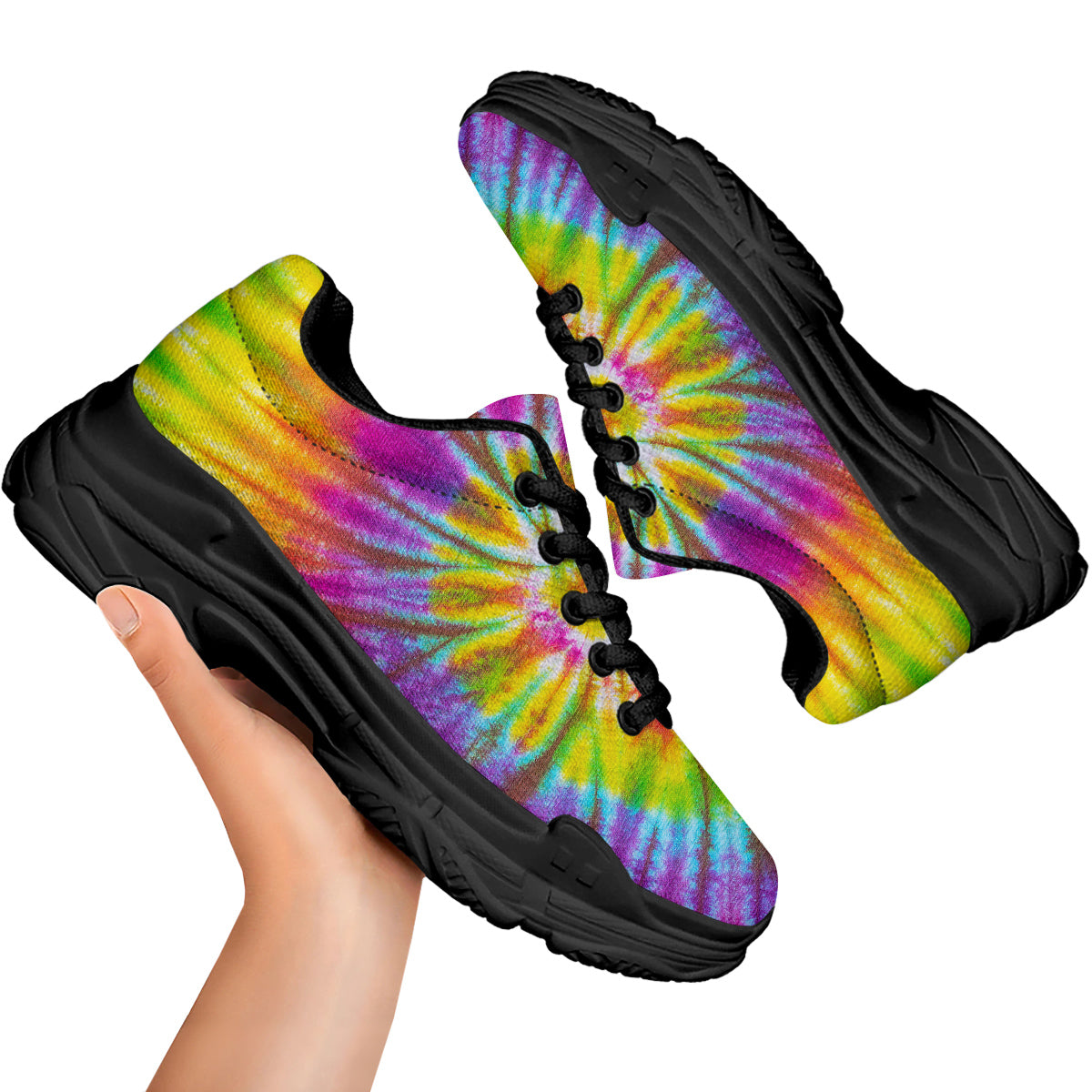 Tie Dye Colorful Hippie Print Black Chunky Shoes-grizzshop