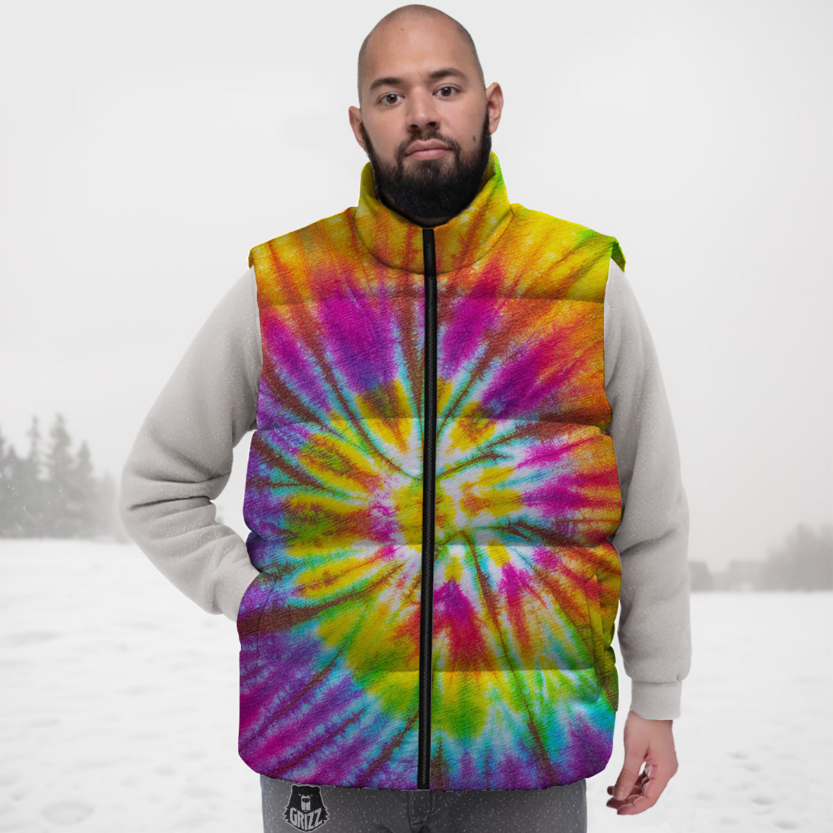 Tie Dye Colorful Hippie Print Down Vest
