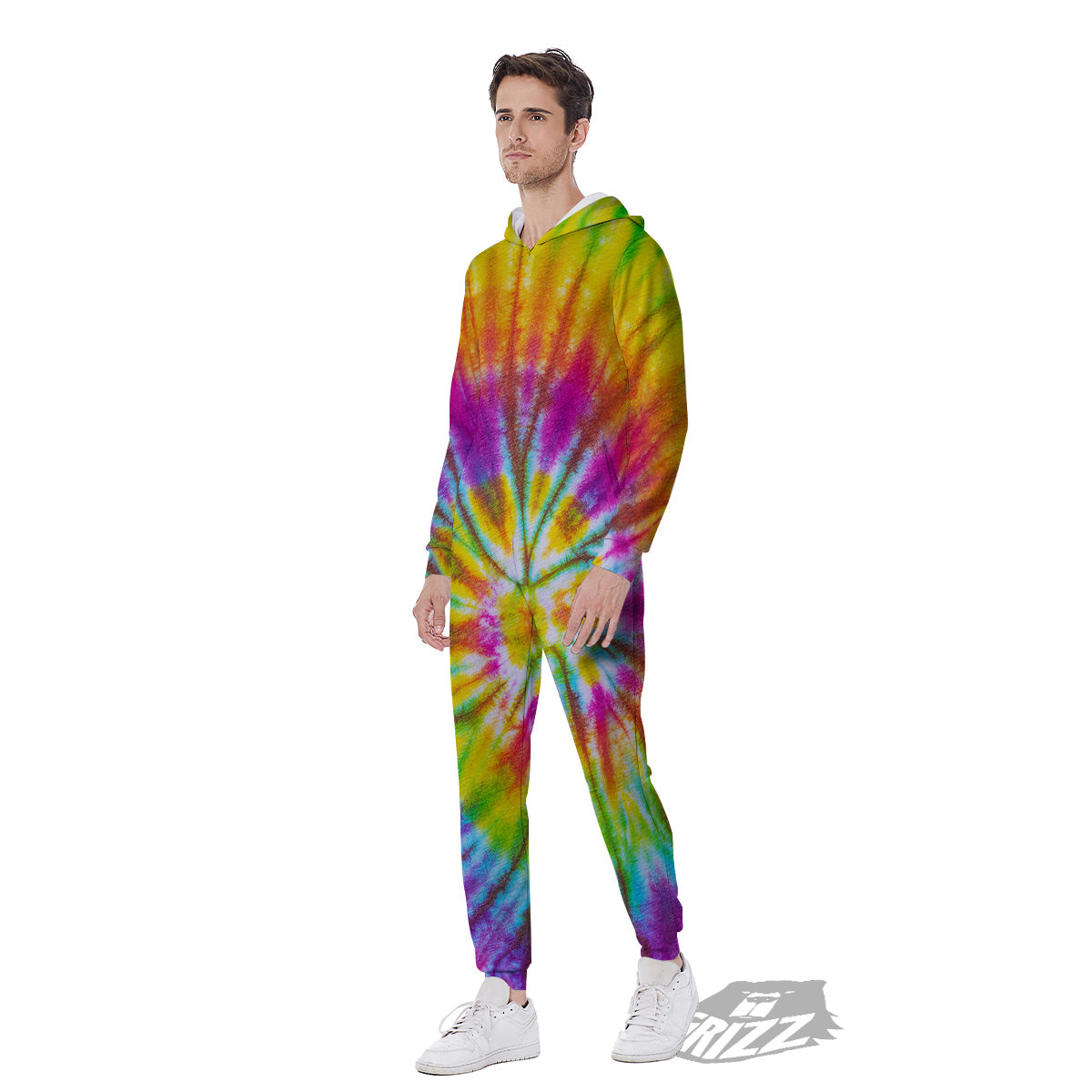 Tie Dye Colorful Hippie Print Men's Jumpsuit-grizzshop