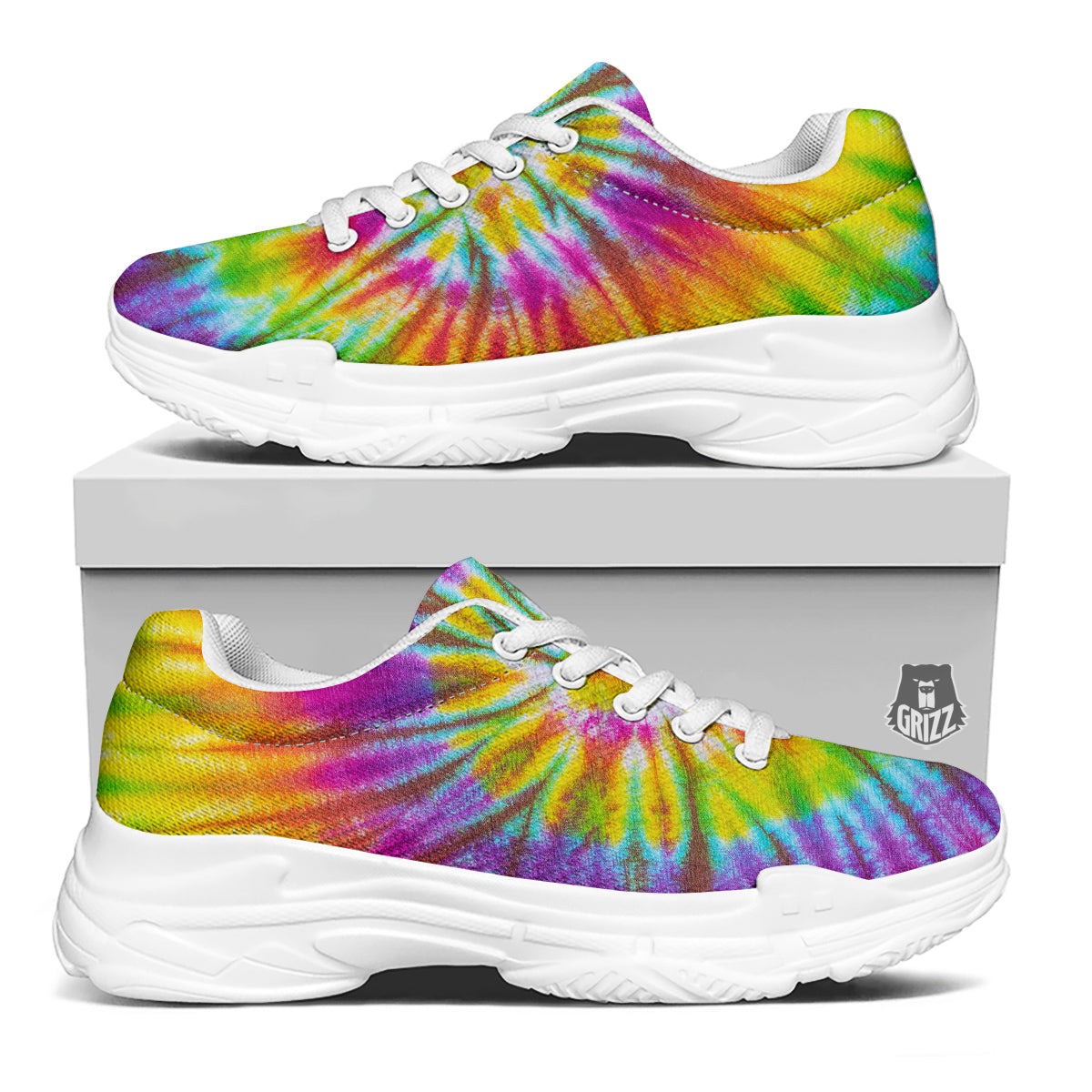 Tie Dye Colorful Hippie Print White Chunky Shoes-grizzshop