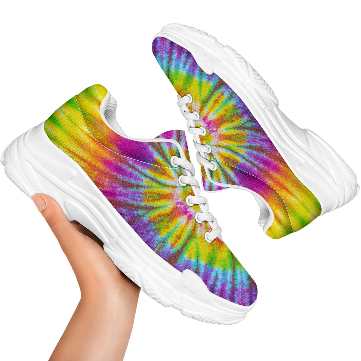 Tie Dye Colorful Hippie Print White Chunky Shoes-grizzshop