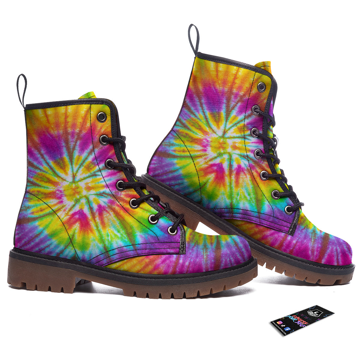 Tie Dye Colorful Hippie Print Work Boots-grizzshop