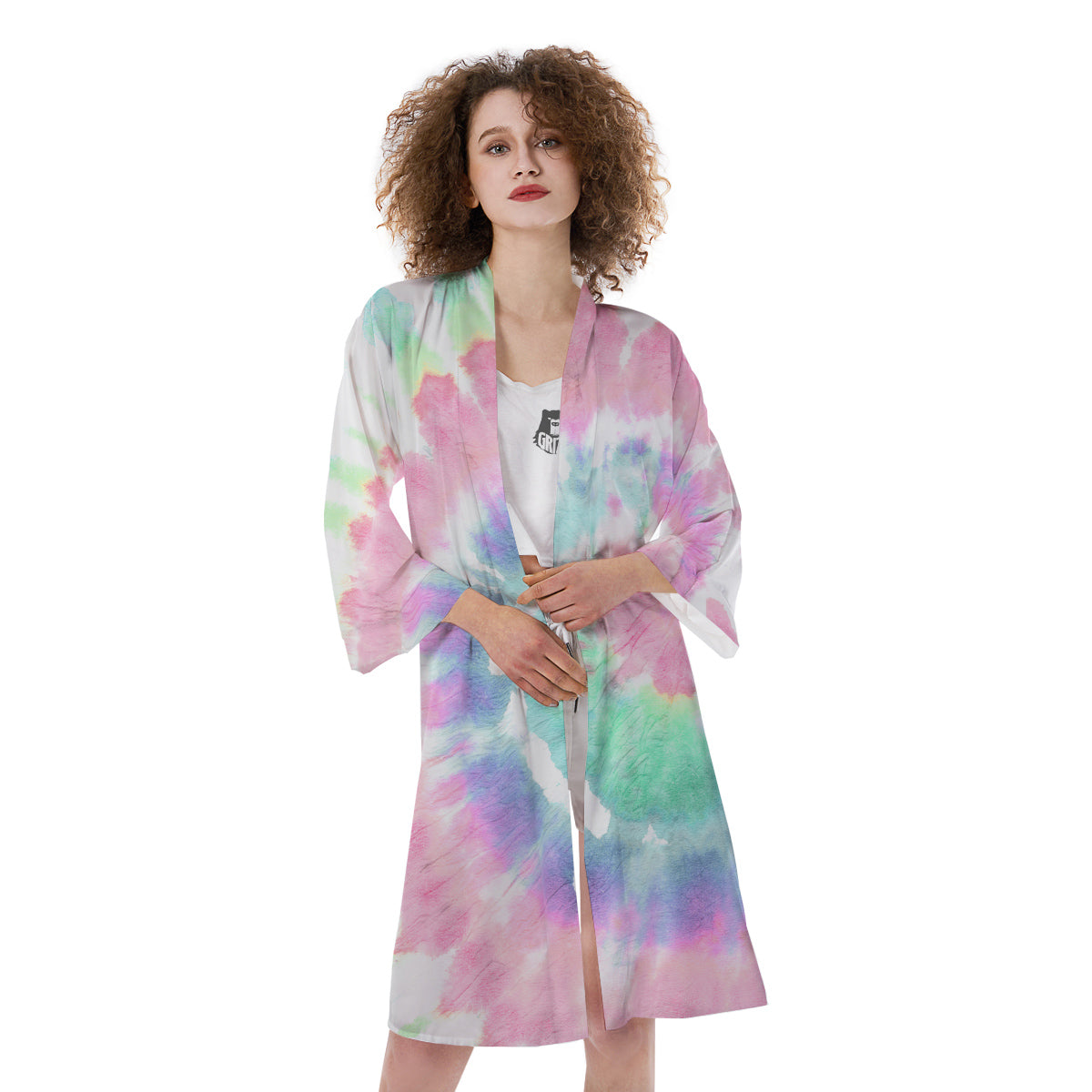 Tie Dye Colorful Spiral Print Kimono-grizzshop