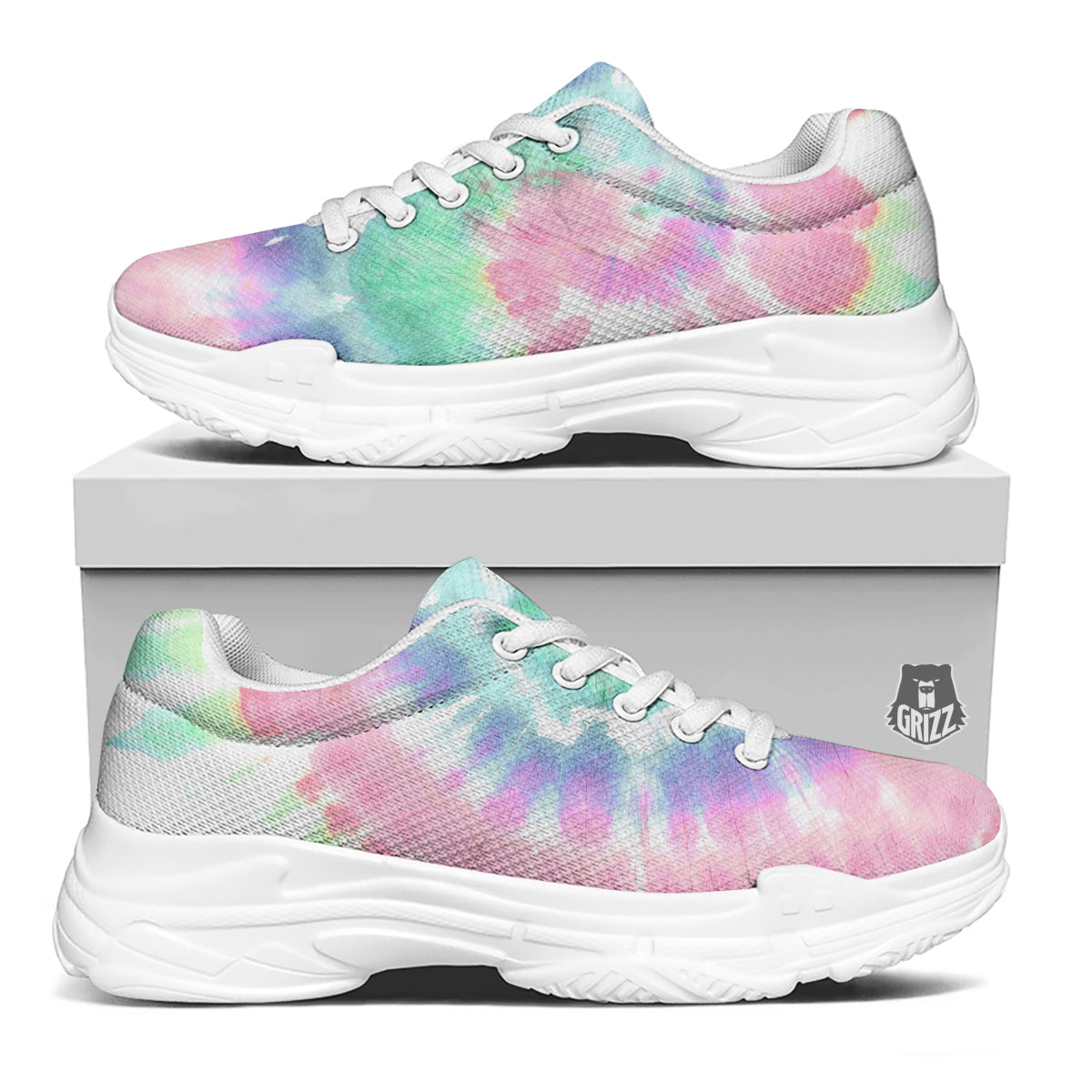 Tie Dye Colorful Spiral Print White Chunky Shoes-grizzshop