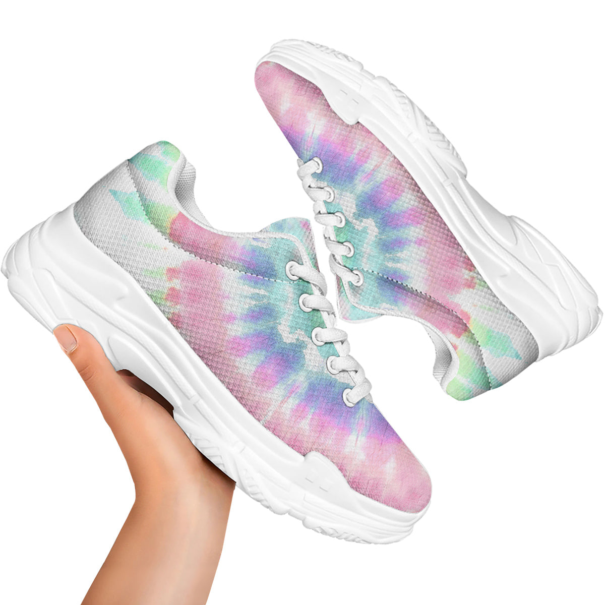 Tie Dye Colorful Spiral Print White Chunky Shoes-grizzshop