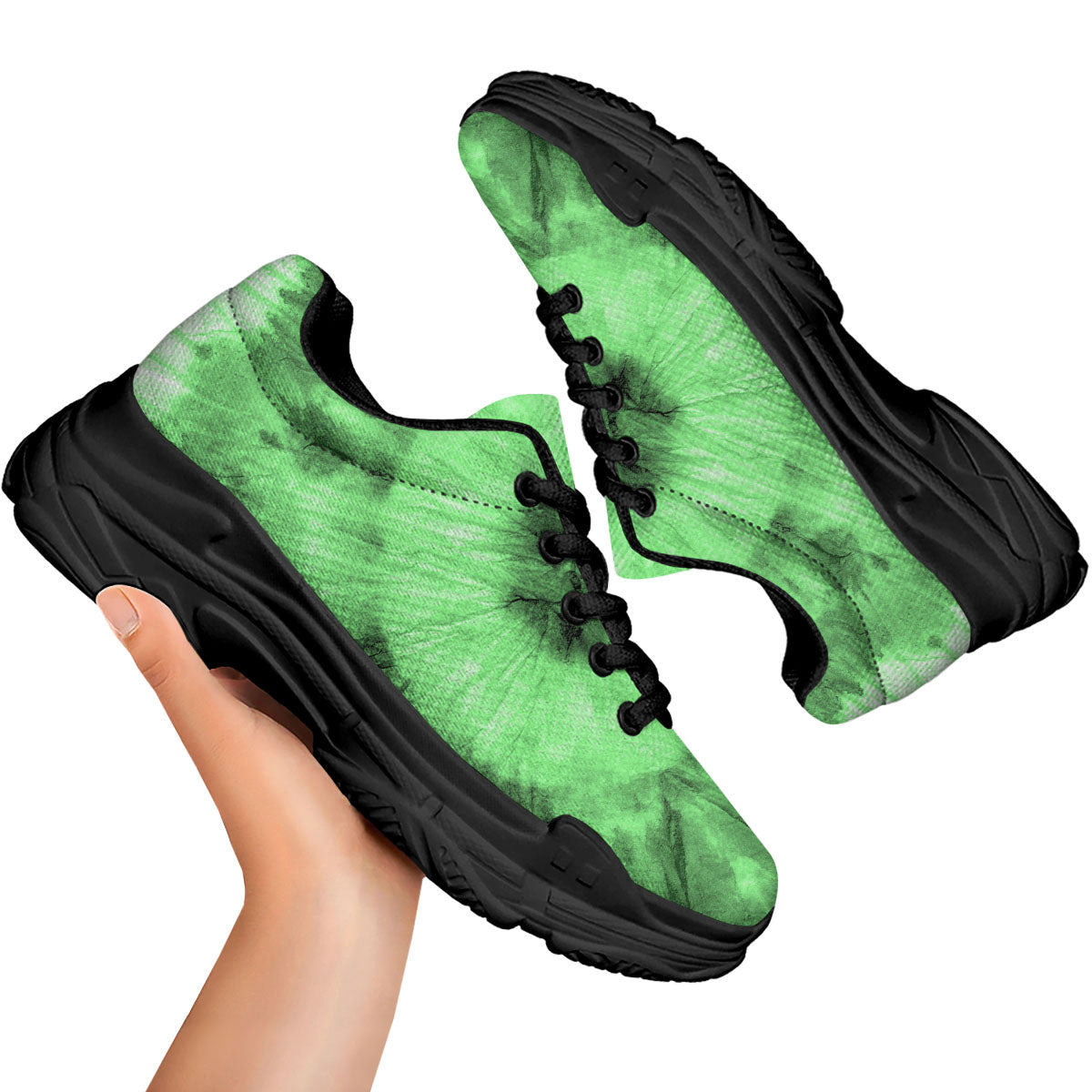 Tie Dye Green Print Black Chunky Shoes-grizzshop