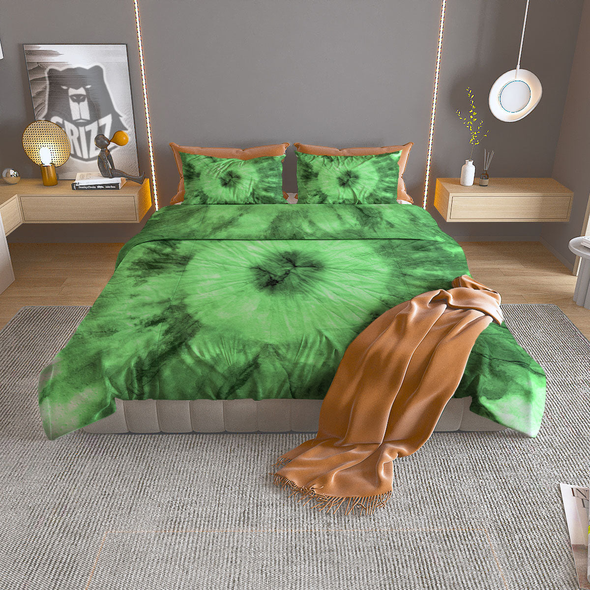 Tie Dye Green Print Duvet Cover Bedding Set