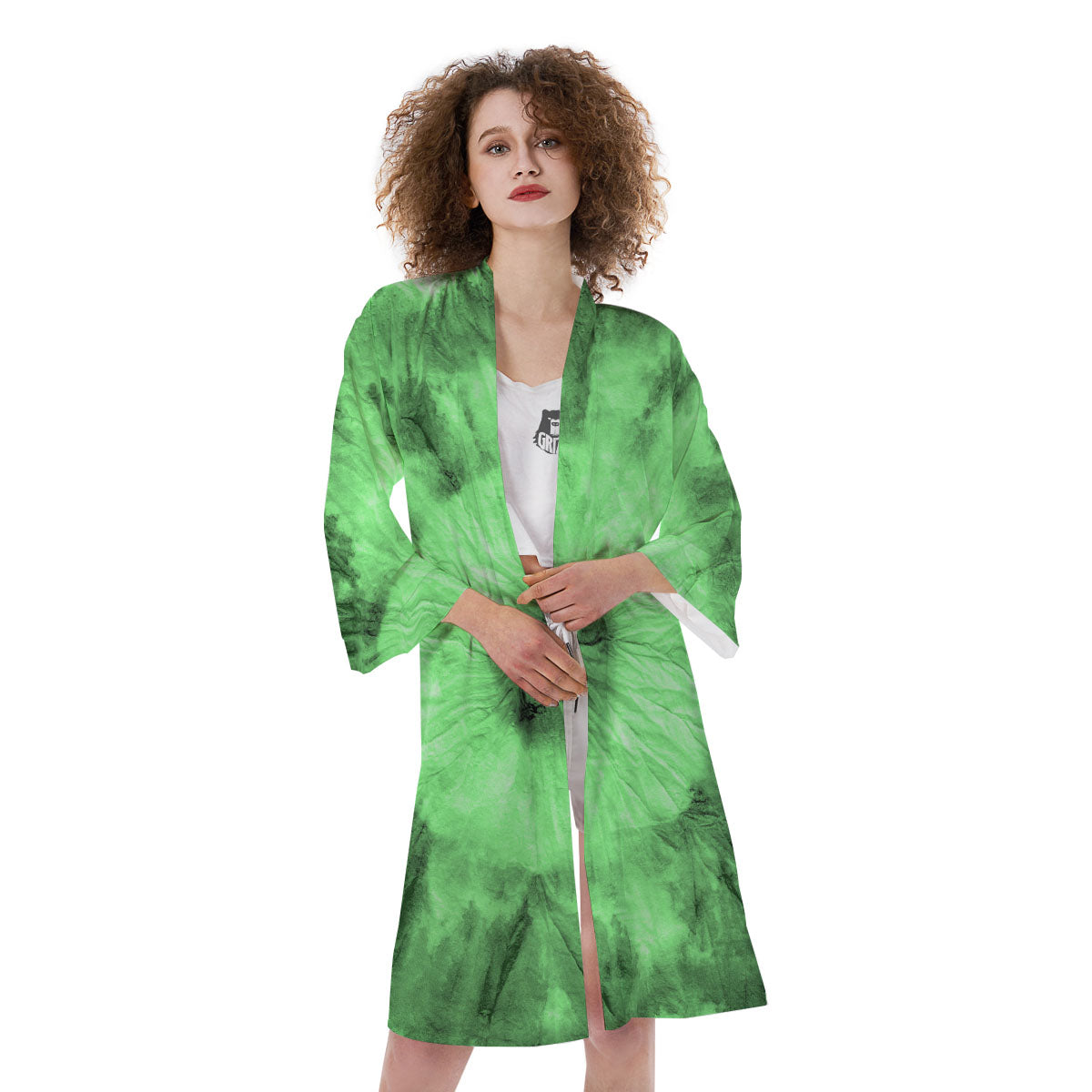 Tie Dye Green Print Kimono-grizzshop