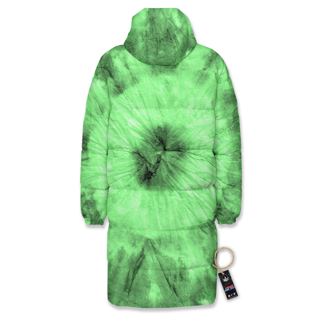 Tie Dye Green Print Long Down Jacket-grizzshop