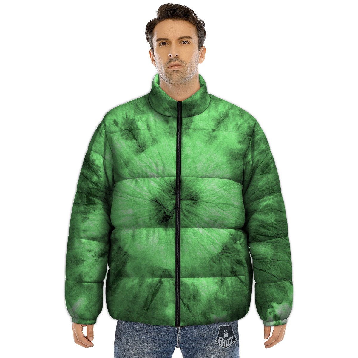 Tie Dye Green Print Puffer Jacket-grizzshop