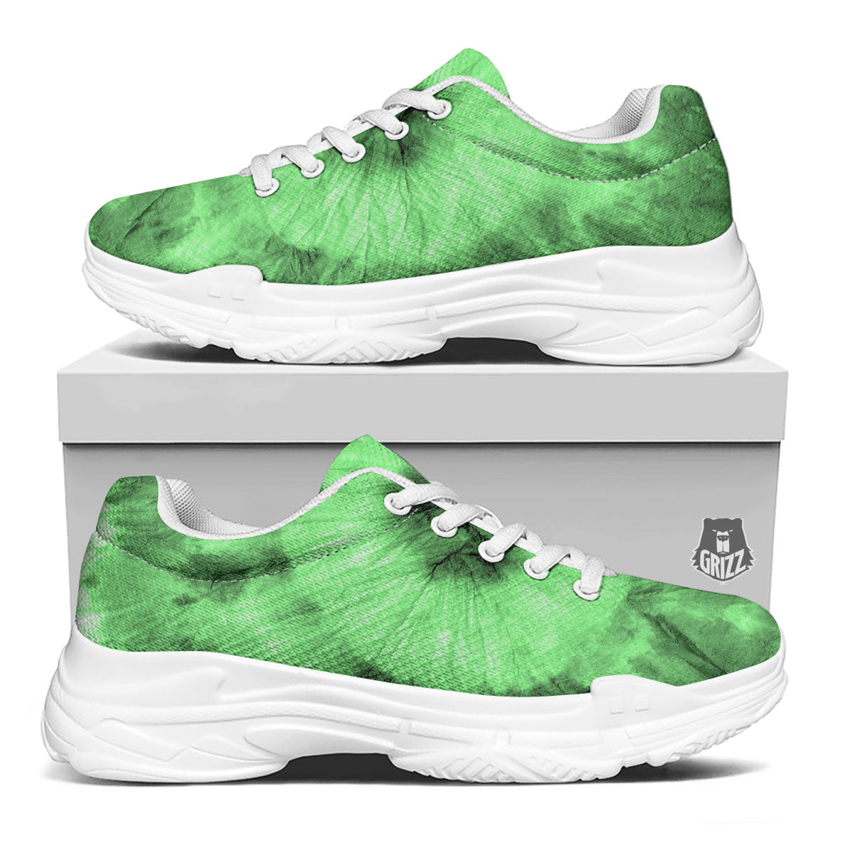Tie Dye Green Print White Chunky Shoes-grizzshop