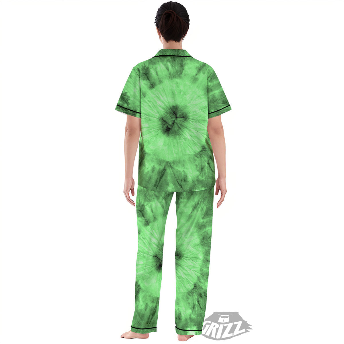 Tie Dye Green Print Women's Pajamas Set-grizzshop