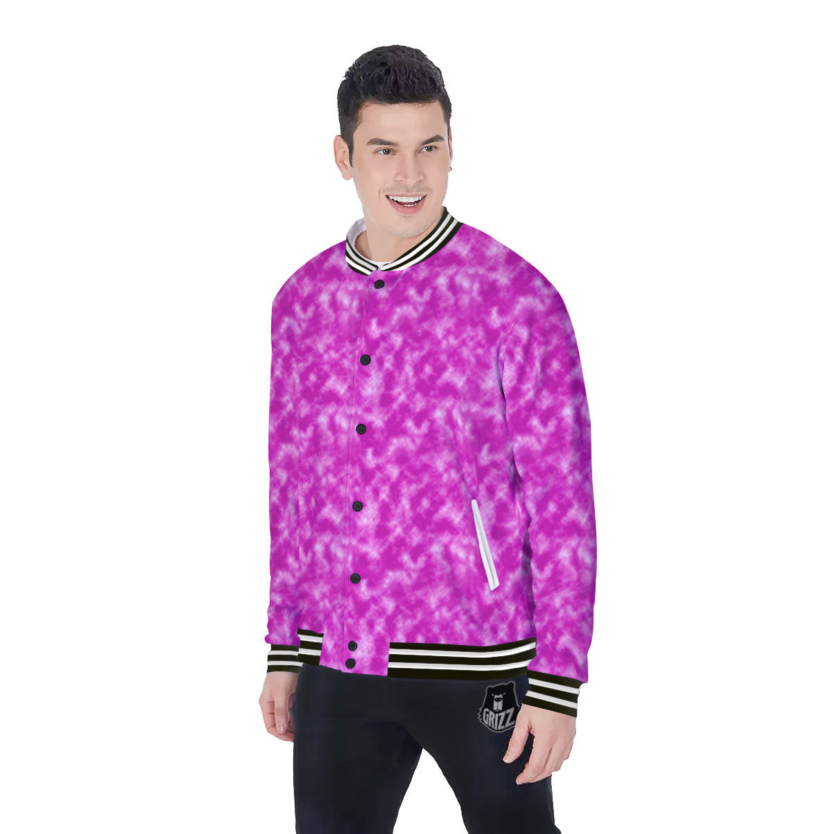 Tie Dye Hot Pink Print Pattern Baseball Jacket-grizzshop