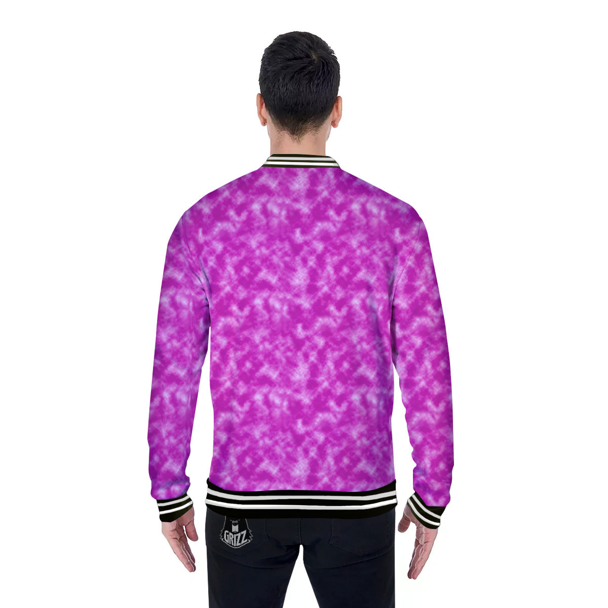 Tie Dye Hot Pink Print Pattern Baseball Jacket-grizzshop
