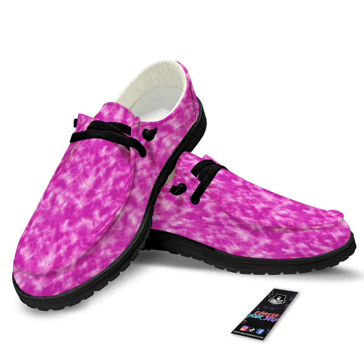 Tie Dye Hot Pink Print Pattern Black Loafers-grizzshop
