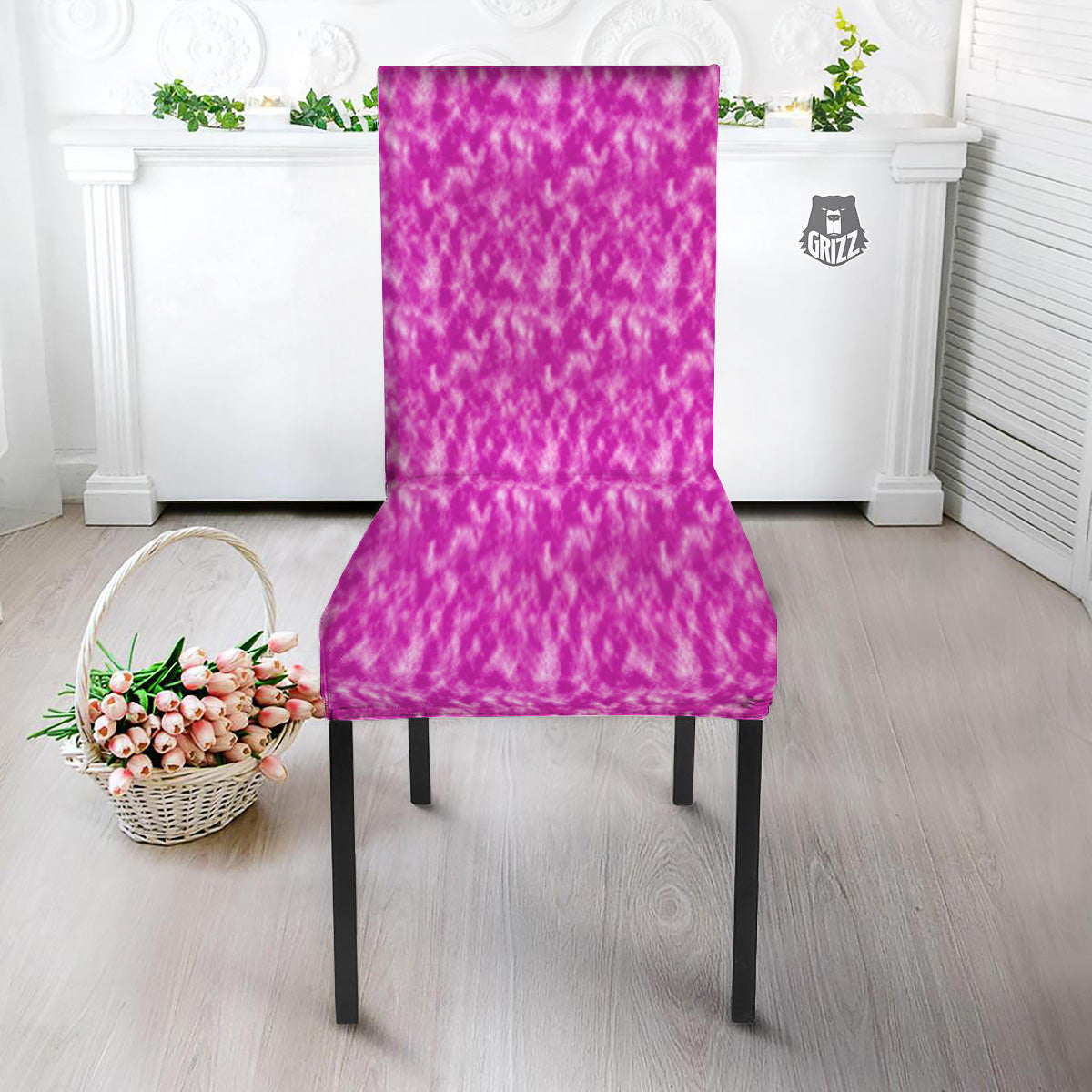 Tie Dye Hot Pink Print Pattern Dining Chair Slipcover-grizzshop