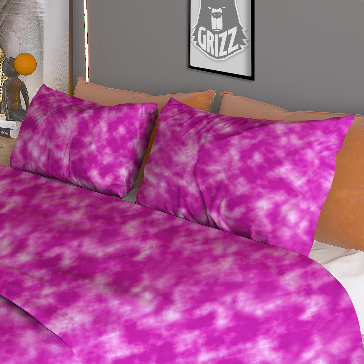 Tie Dye Hot Pink Print Pattern Duvet Cover Bedding Set